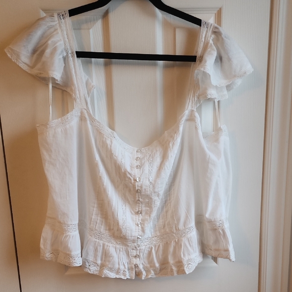 GAP Tops - GAP Ivory Lace-Trimmed Blouse